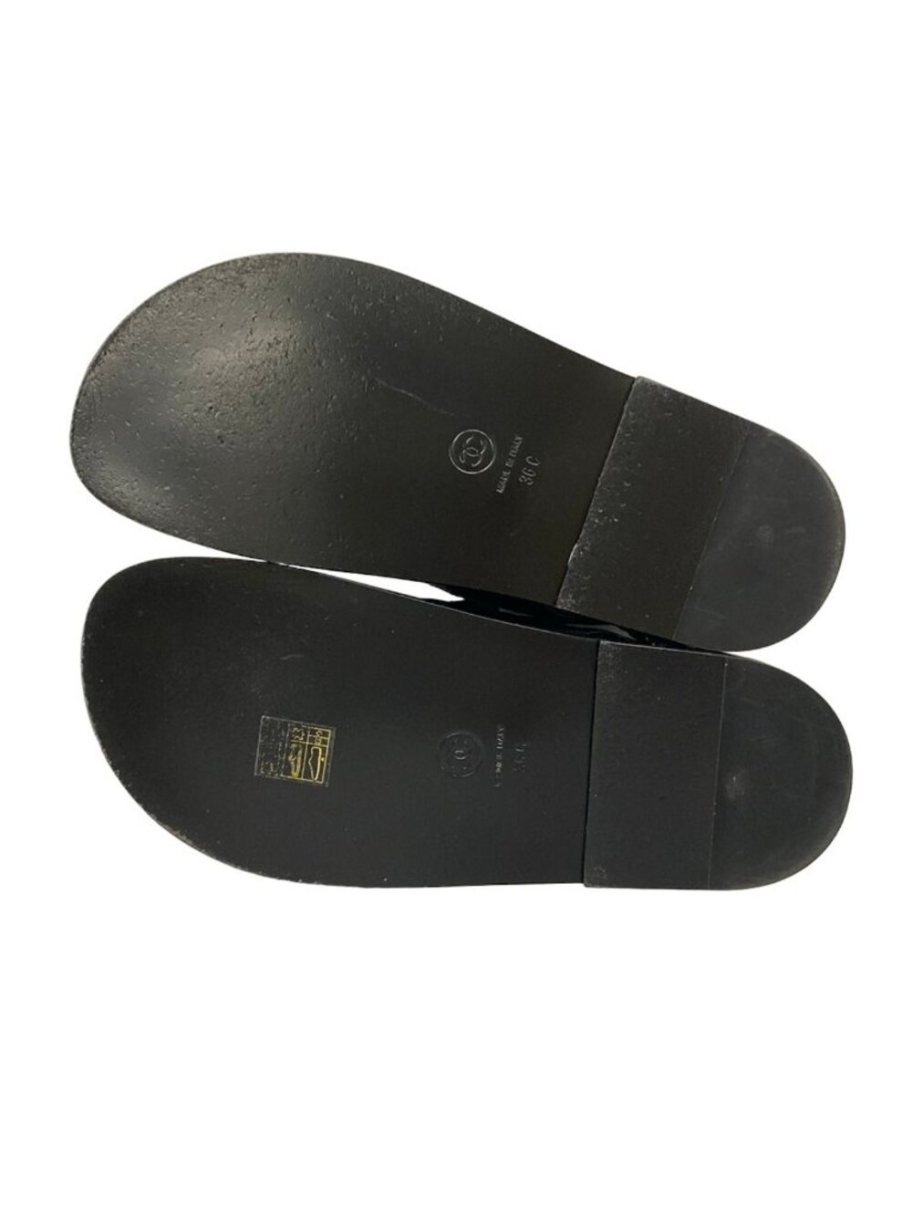 Chanel Sandals 36 C Quilted Black Gold CC Logo Velcro Leather - Picture 8 of 12